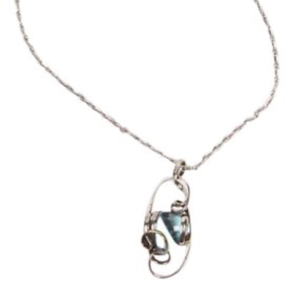 Sterling Silver Blue Stone Pendant Necklace